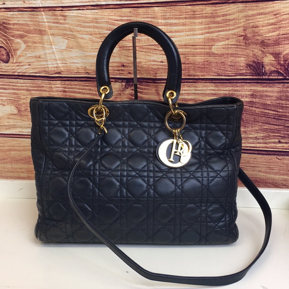 Christian Dior Navy Lady Dior Cannage Shoulder Bag - Picture 2 of 8